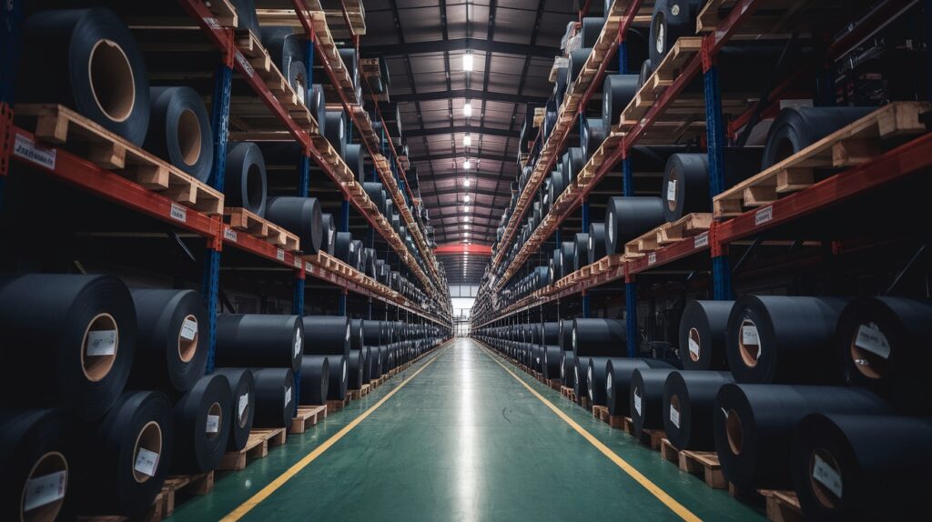 Black EPDM rubber sheet rolls in various thicknesses at Delta Rubber's Christchurch facility