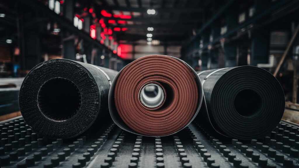 ubber samples at 40, 70 and 90 Shore A showing the range of hardness grades available from Delta Rubber