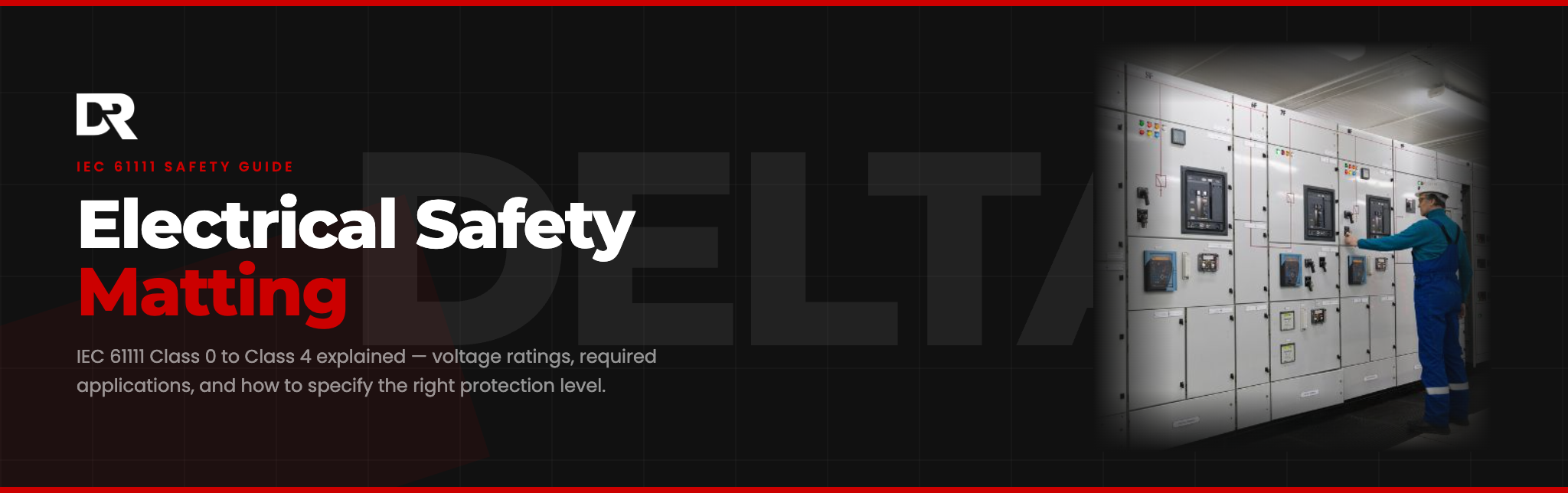 Class 0 IEC 61111 electrical safety matting positioned in front of a low voltage switchboard panel
