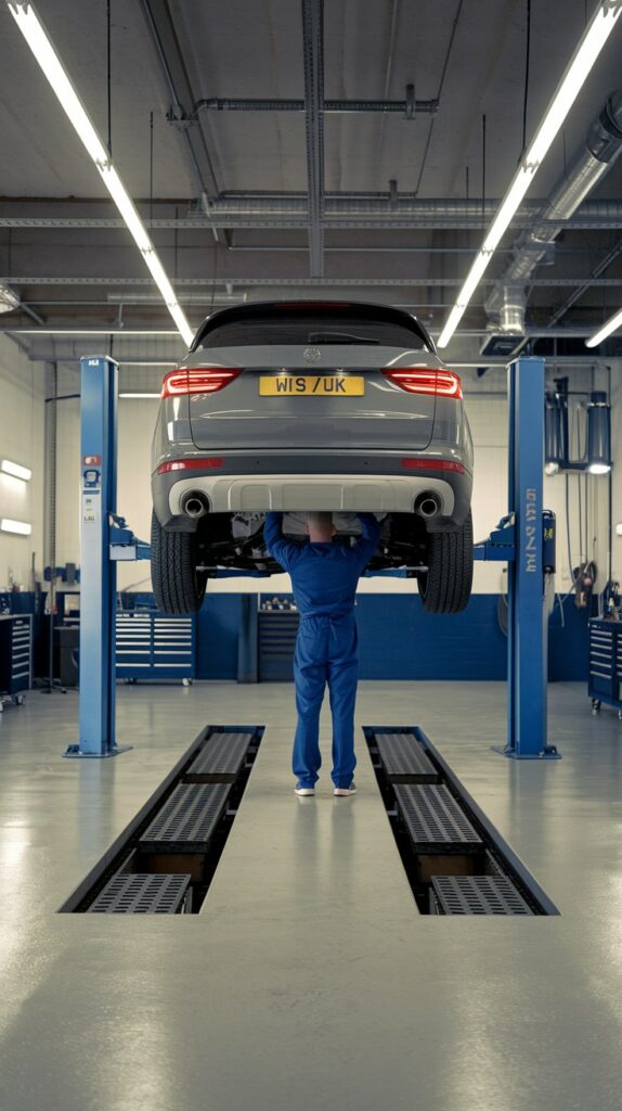 Engineer inspecting car for fuel grade nitrile component